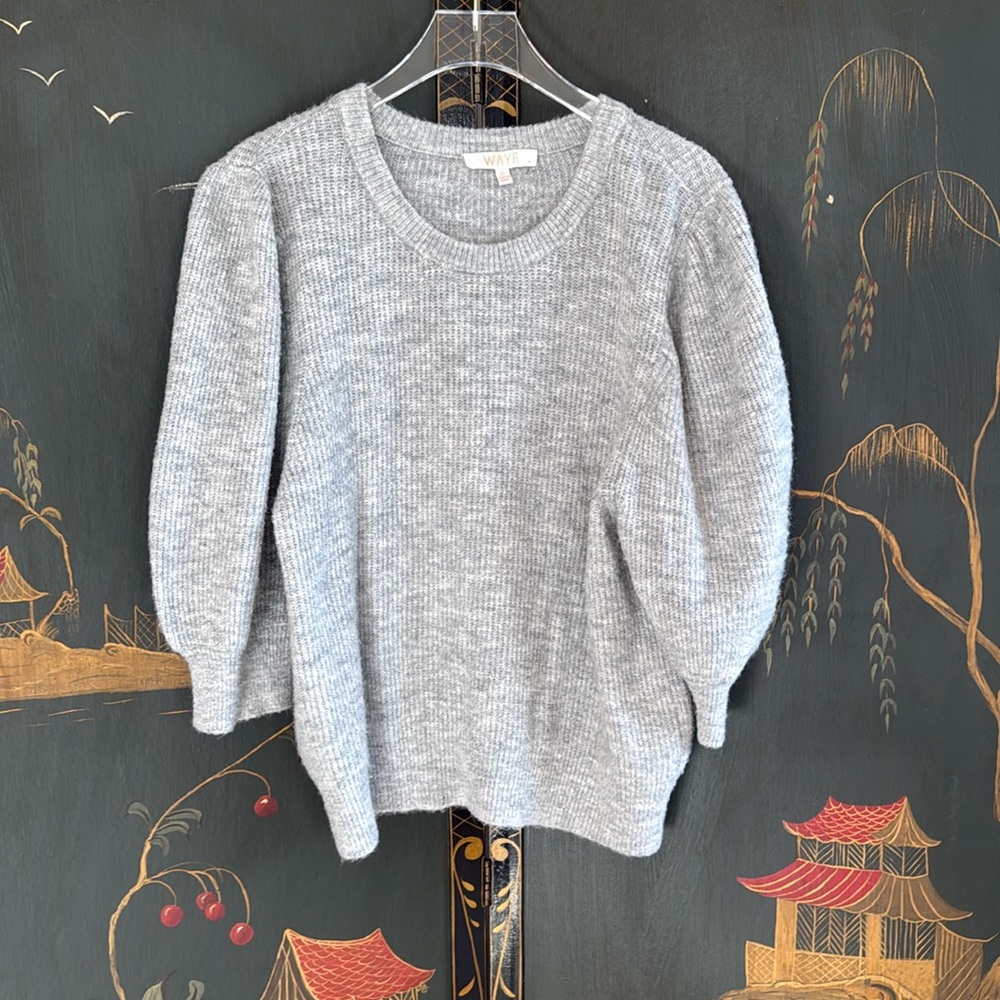 WAYF Grey balloon sleeve 3/4 sleeve sweater size xl